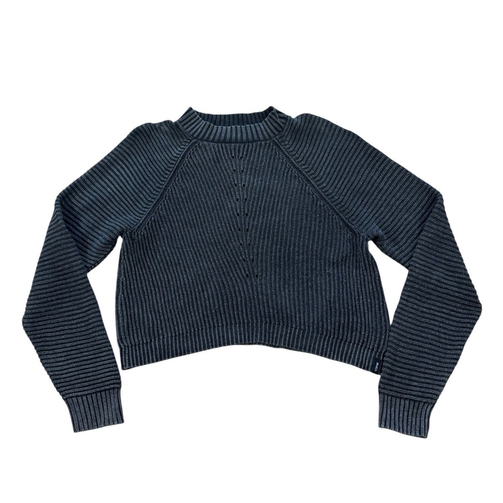 RVCA Ribbed Knit Cropped Sweater S Gray/Black Grunge Indie Casual Boho EUC